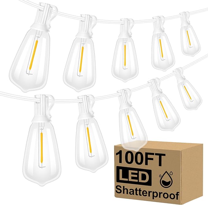 String Lights, 100FT Outdoor LED Edison Bulbs, Warm White, 52 Bulbs