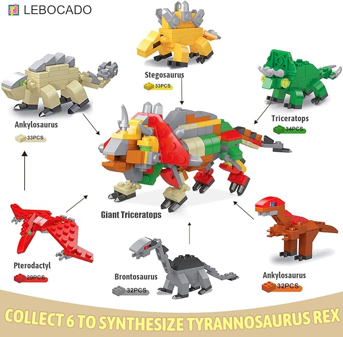 Mini Building Block Sets,12 Pack Dinosaur Toys Building Blocks, 6 in 1 STEM Toys Eggs Building Sets, Party Favors for Kids Goodie Bags Prizes Birthday