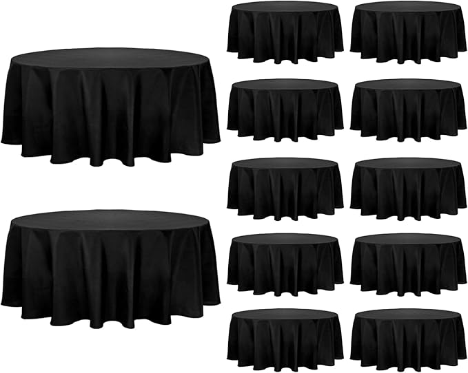 Round Tablecloths 12 Pack Black Polyester 90 Inch Covers