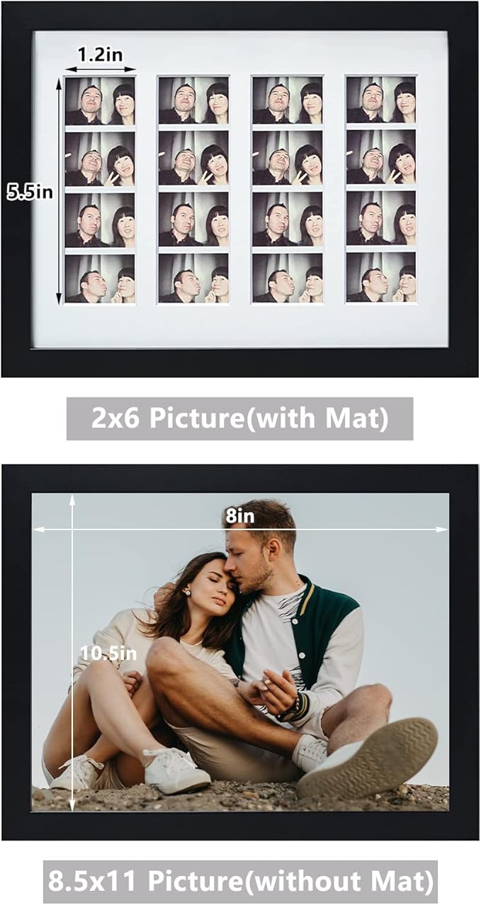 Black Wood Tabletop Photo Frame with White Mat for Four 2x6 Photo Booth Strips