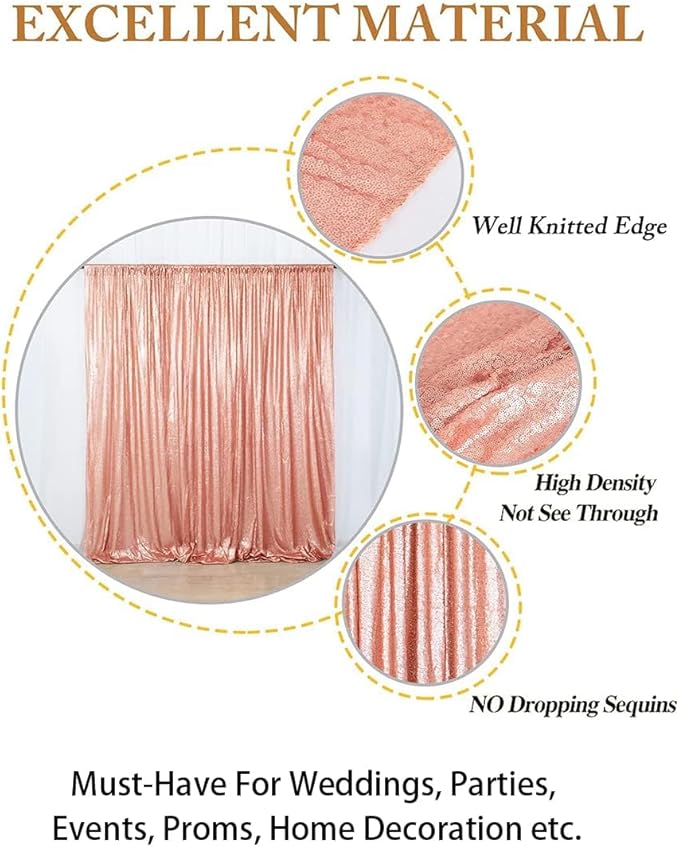 Blush Sequin Backdrop Curtain, 8FT x 10FT with Rod Pocket