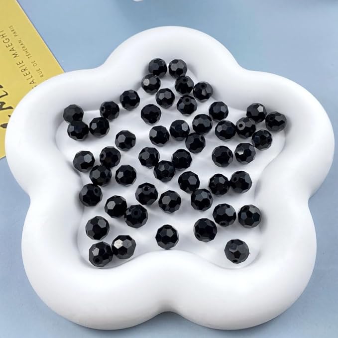 50 PCS 10mm Crystal Glass Beads Round Multiple Faceted Loose Spacer Glass Beads for DIY Handcrafte Bracelet Necklace Earring Jewelry Making(Black)