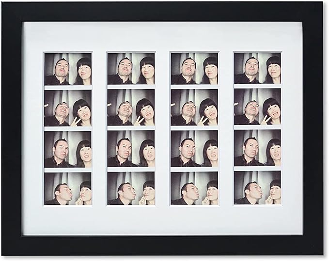 Black Wood Tabletop Photo Frame with White Mat for Four 2x6 Photo Booth Strips