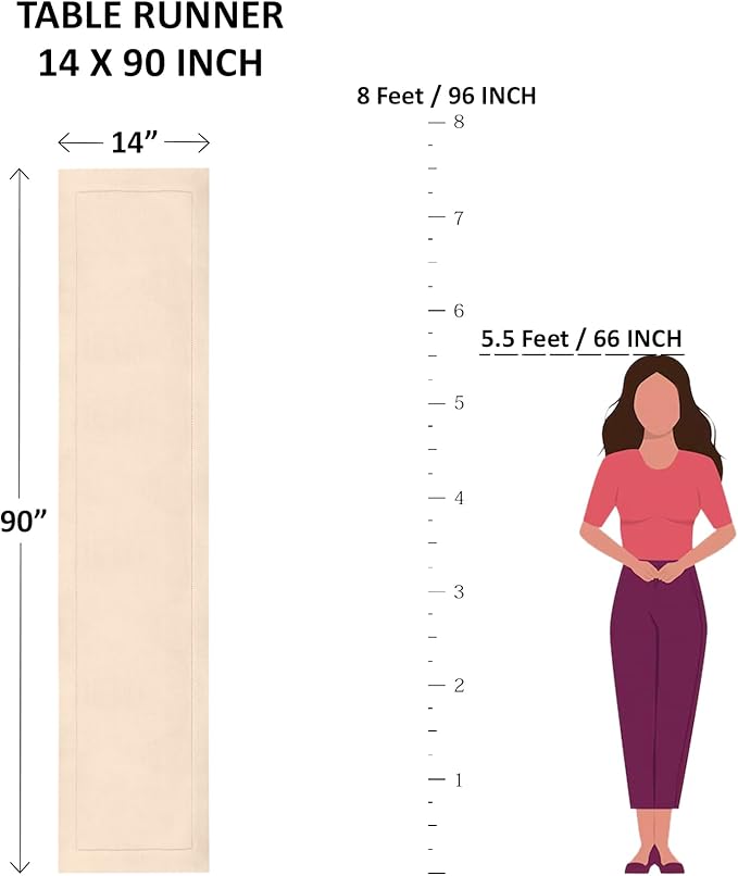 Solino Home Linen Ivory Table Runner 90 Inches Long - 100% Pure Linen Hemstitch 14 x 90 Inch Table Runner for Dining, Fall, Autumn, Thanksgiving, Christmas, Holiday - Classic Hemstitch