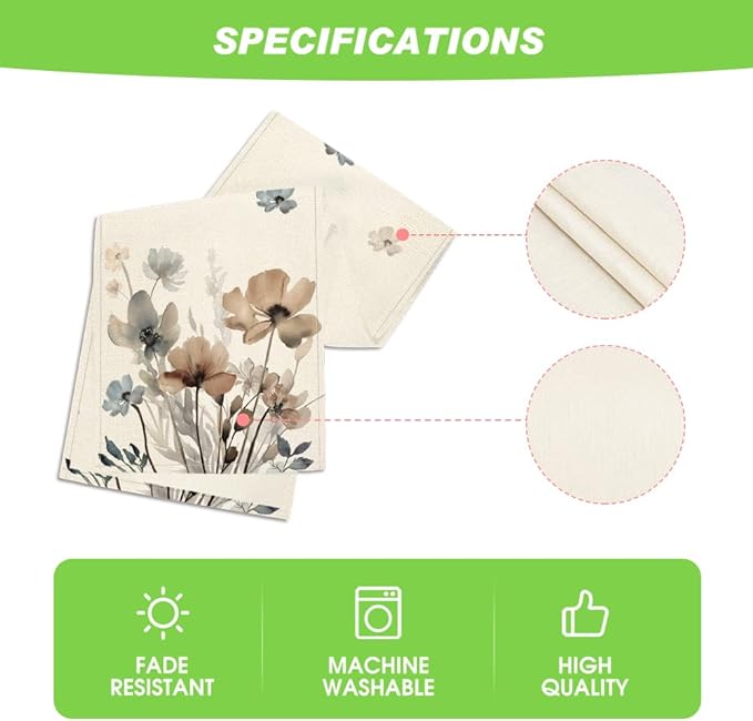 Artoid Mode Brown Poppy Floral Leaves Spring Table Runner, Seasonal Summer Kitchen Dining Table Decoration for Home Party Decor 13x120 Inch