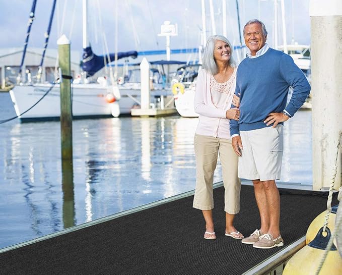 House, Home and More Indoor Outdoor Double-Ribbed Carpet Runner with Skid-Resistant Rubber Backing - Smokey Black - 3 Feet x 25 Feet
