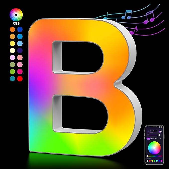 OJQ Light Up Letters LED Letter - Marquee Letters Room Decor Alphabet Letter Music Sync Color Change Colorful - Christmas Birthday Gifts for Girl - Teen Girls Gifts Party Home Wall Decor