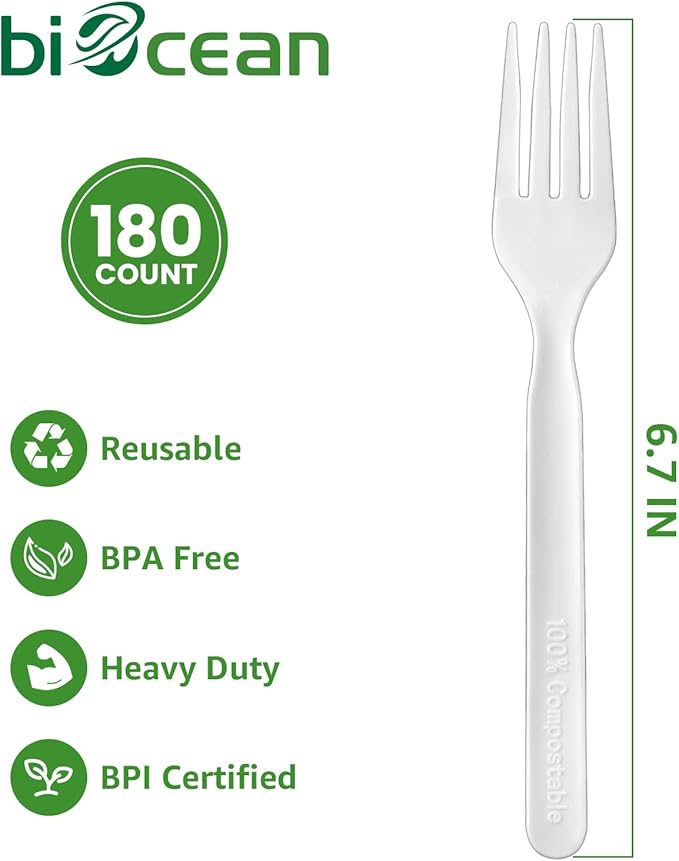 Compostable Disposable Utensils, 180 Count, Ivory White