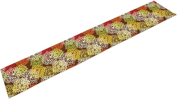 Brown Dahlia Floral Table Runner, Seasonal Autumn Thanksgiving Pattern Print for Home Kitchen Table Decor Dining Coffee Room Party Decor 13x108 Inch