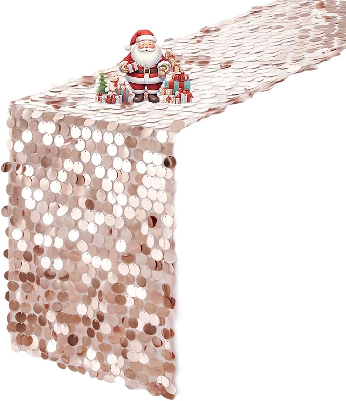 VHH Sequin Table Runner 12 x 108 inches Rose Gold Table Runner, Glitter Runner for Party Wedding Birthday, Party Spring Easter Rustic, Birthday Supplies Decorations (1 Pack).
