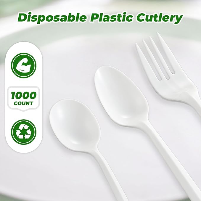 Forks, White Plastic, 1000 Count Bulk Pack, 5.87 Inch Length