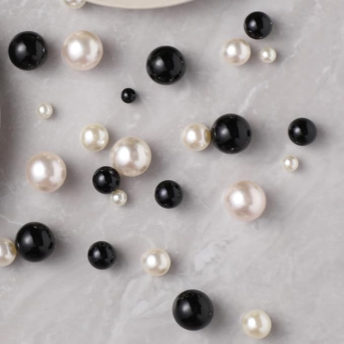 200 Pcs Vase Filler Beads Black and White Pearl Beads for Vase No Hole Pearls for Centerpieces Vases DIY Home Table Party Decor DIY Wedding 8/14/20mm