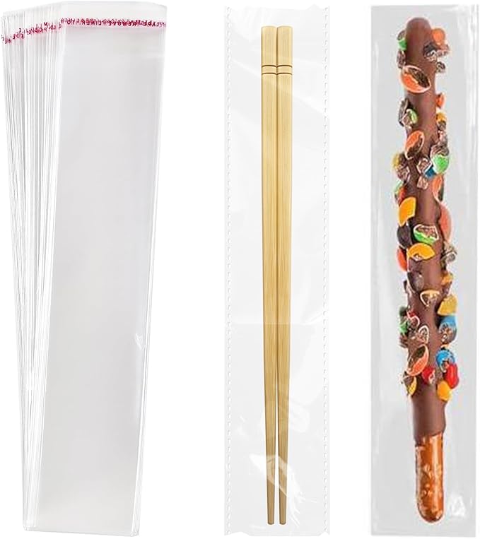 2x10 Inches 100 Pcs Pretzel Bags Thickened Pretzel Rod, Self Sealing Cellophane Individual Clear Prezetels Sticks Food Safe Bags for Chocolate, Candies, Cookies
