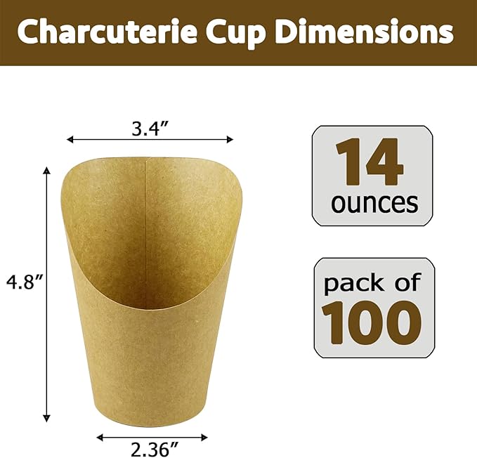 Cups for Fries and Snacks, 14 oz Brown Kraft Paper, Pack of 100