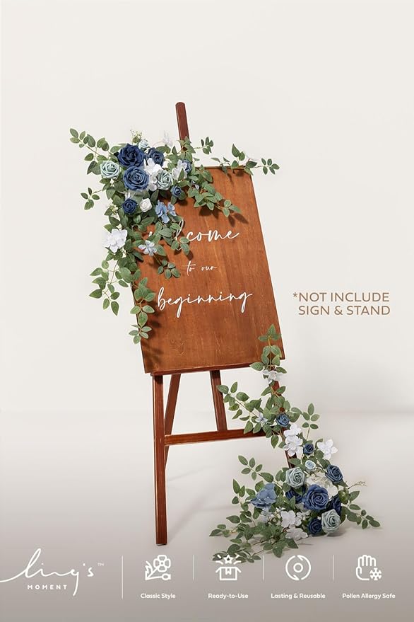Artificial Flowers Swag Set of 2 in Dusty Blue and Navy for Wedding Signs