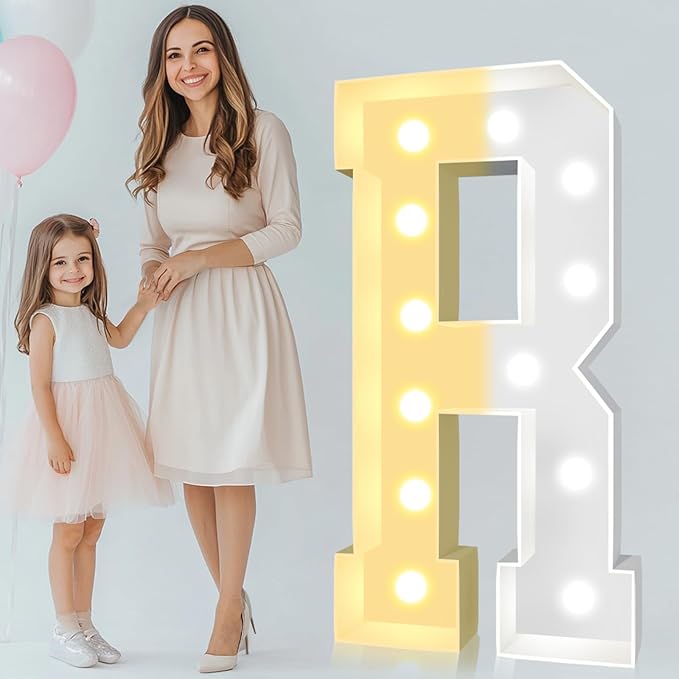 Party Decorations: 4 ft Light Up Letter R, Warm or Cool White LED