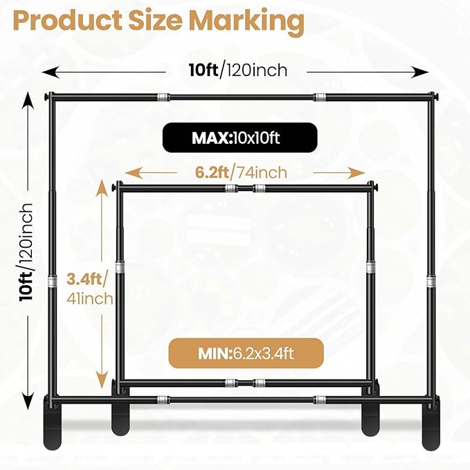 Background Support Equipment: Telescopic Stand, 3.4-10 ft Height, 16 lb Load