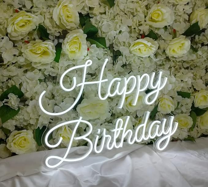 LED Neon Sign Happy Birthday Party Wall Decor, 17.7 in USB Powered Acrylic