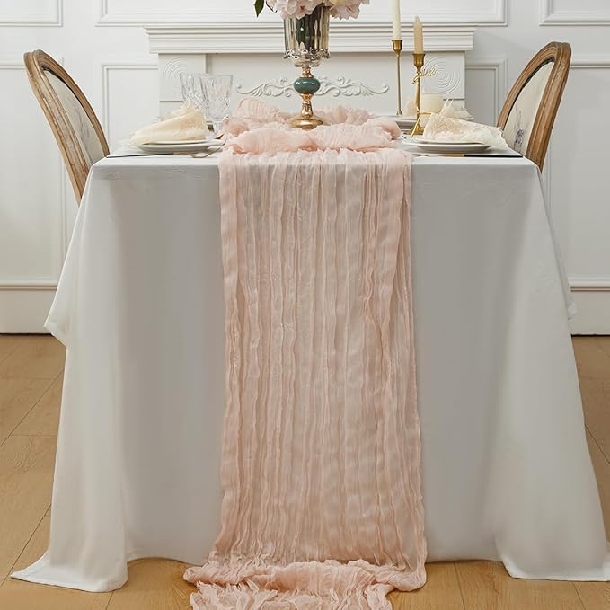 Dusty Pink 1 Pack Cheesecloth Table Runner 120 Inch 10 FT Boho Rustic Gauze for Wedding Baby Shower Party Farmhouse Summer Home Decor Washable