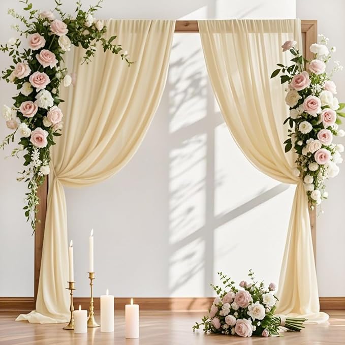 Outdoor Curtains: Champagne Sheer Gauze Arch Drapes, 2 Panels, 29 x 240 In