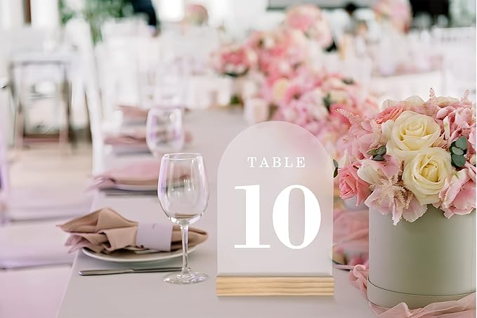 Tabletop Signs: Frosted White Acrylic Numbers 1-30 with Wood Stands