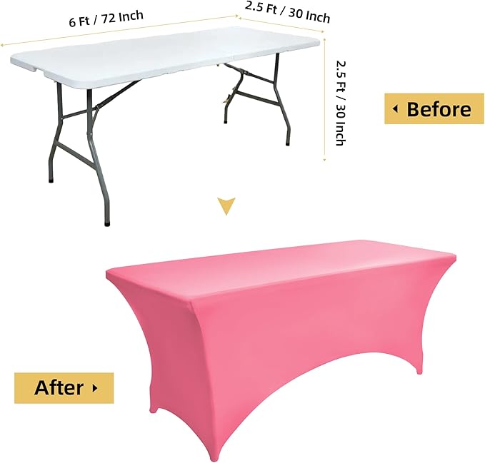 6-Pack 6ft Spandex Table Covers for Rectangle Standard Folding Tables - Wrinkle Resistant Stretch Tablecloths - Ultimate Fitted Table Protector for Parties, Trade Shows, Wedding