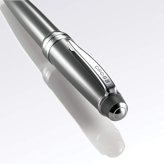 Cross Bailey Light Refillable Fountain Presented in a Everyday Gift Box - Medium Point, Black Ink, Polished Gray