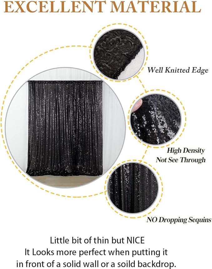 Backdrop Curtain, Black Sequin, 4FT x 8FT Photo Booth Backdrop
