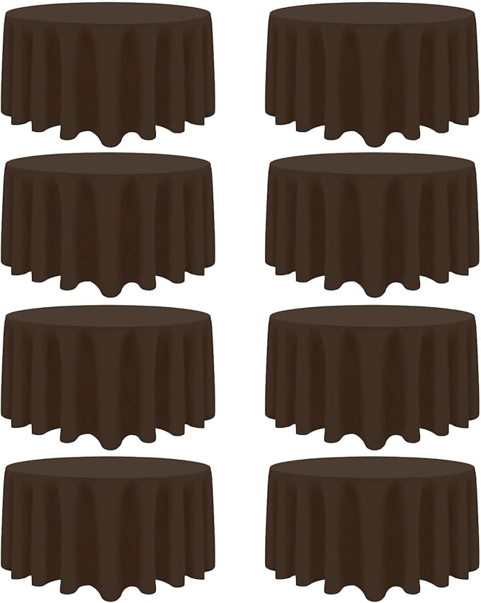 8 Pack Brown Round Tablecloth 90 Inch Stain and Wrinkle Resistant Round Brown Table Cloth Reusable and Washable Polyester Fabric for Buffet Wedding Party and Banquet