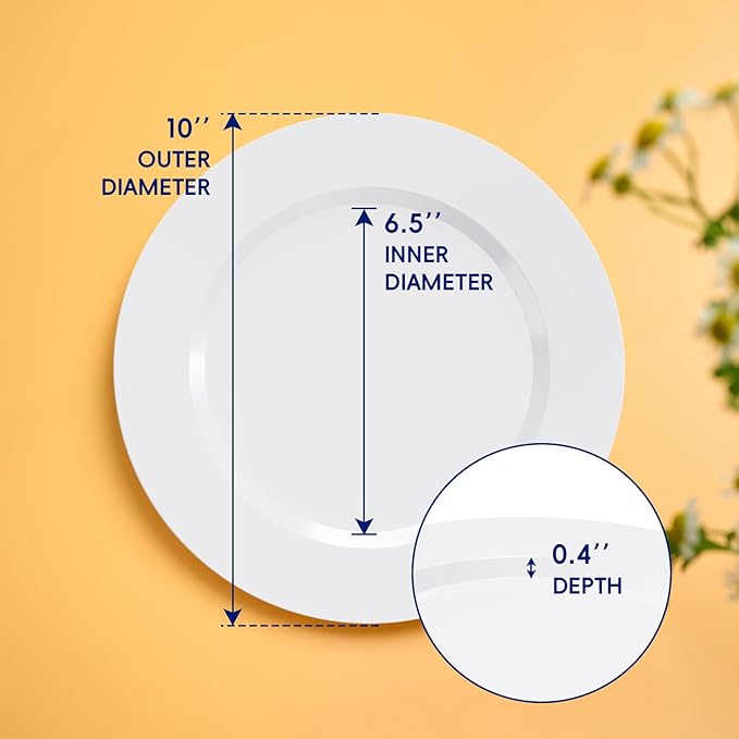 Plates, 100 Count White Plastic Disposable, 10 Inch Size