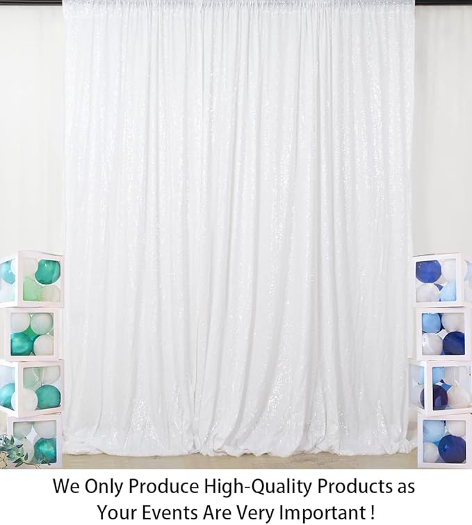 Backdrop Curtain 10x10 ft, White Sequin Mesh with Rod Pocket