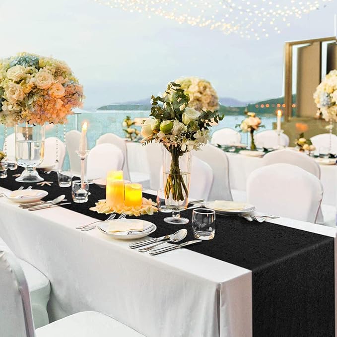 SoarDream Black Table Runner 10 Packs 12x72 Inches Sequin Metallic Fabric Glitter Table Runner for Party Birthday Holiday Event Supplies Decorations