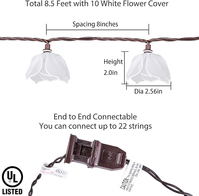 String Lights with Floral Garlands, Warm White Bulbs, Indoor and Outdoor