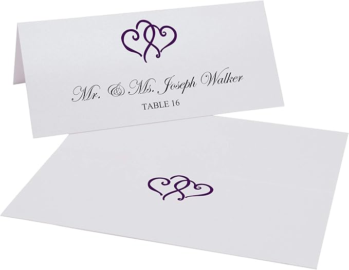 Linked Hearts Place Cards, Eggplant (Choose Color), Set of 25, Pre-cut and Scored - Wedding, Party, Dinner, and Special Events - Made in the USA
