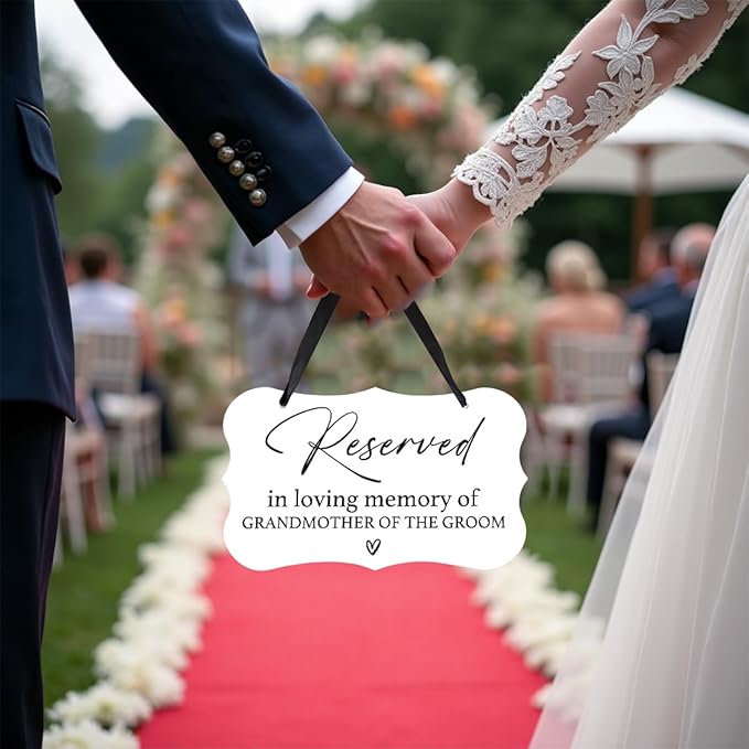 Acrylic Wedding Sign, Ring Bearer Sign, Reserved Seating Signs, for Grandmother of The Groom, Rustic Wedding Decor Signs, Acrylic Wall Art With Ribbon for Chairs Weddings Decor (White)