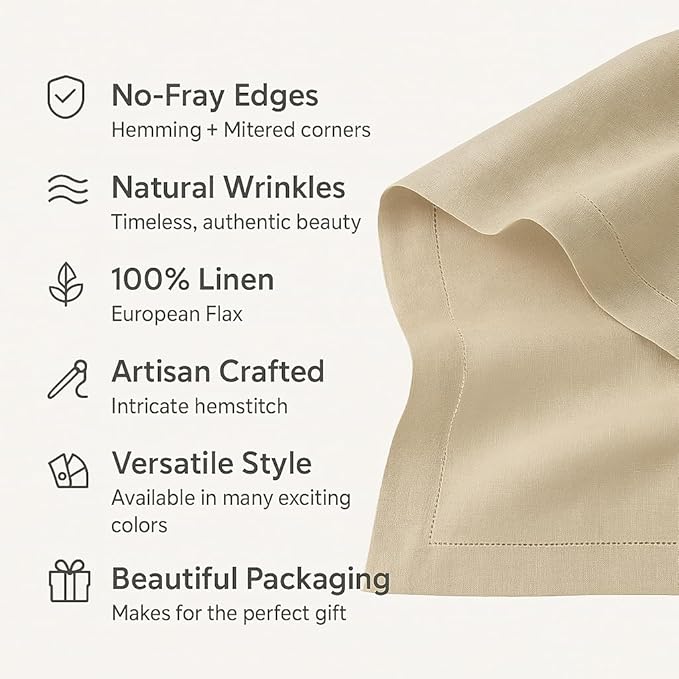 100% Pure Linen Red Napkins 20 x 20 Inch - Hemstitch Christmas Dinner Napkins Set of 4 - Cloth Fabric Napkins for Thanksgiving, Winter, New Year - Elara