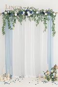 Artificial Flowers Garland, Dusty Blue and Navy Silk, 78 Inch Arch Swag