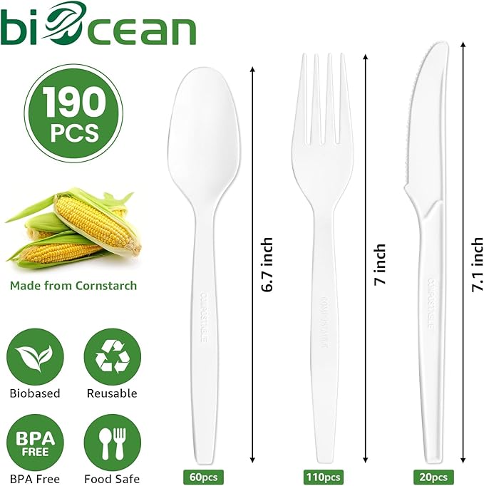 Forks, 190 Count Compostable PLA Heavy Duty in Ivory White