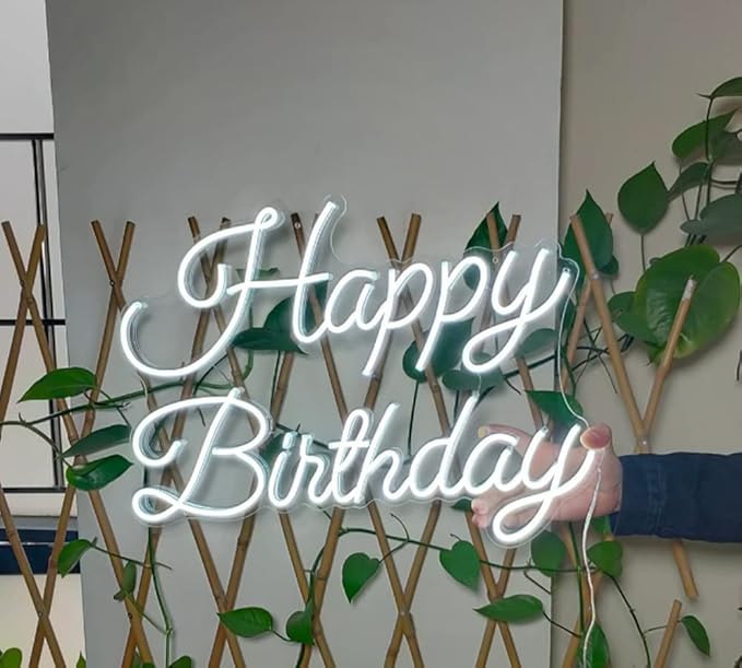 LED Neon Sign Happy Birthday Party Wall Decor, 17.7 in USB Powered Acrylic