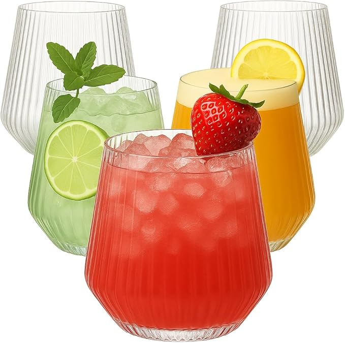 Wine Glasses, 40 Count, 14 Oz Stemless Ripple Origami Design Clear Plastic