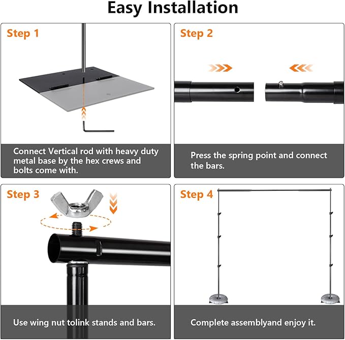 Background Support Equipment: Pipe and Drape Kit, 3-8.5 ft Height, 4 Clamps