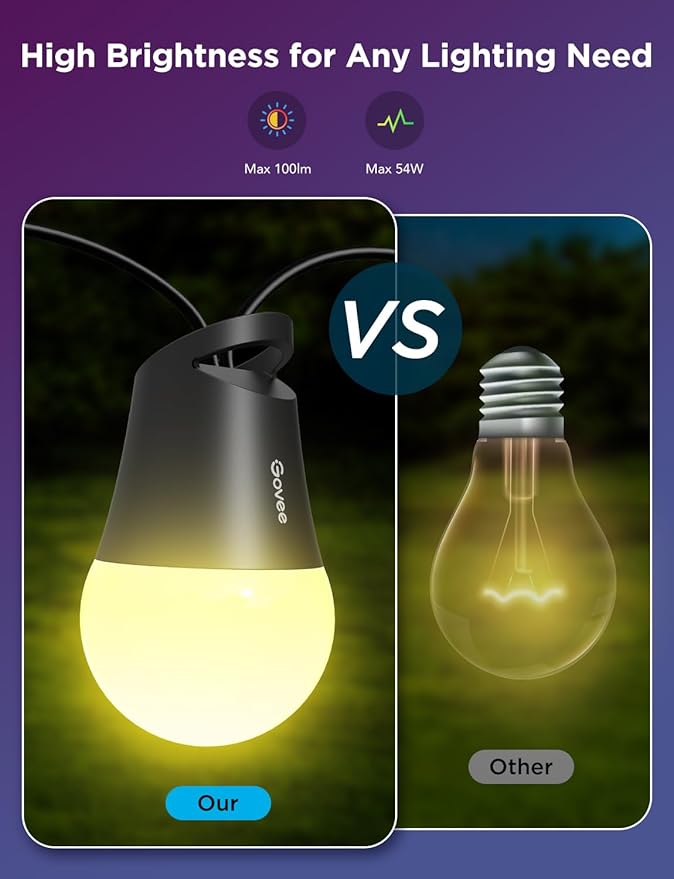 Smart LED Outdoor String Lights, 96ft RGBICW with App Control