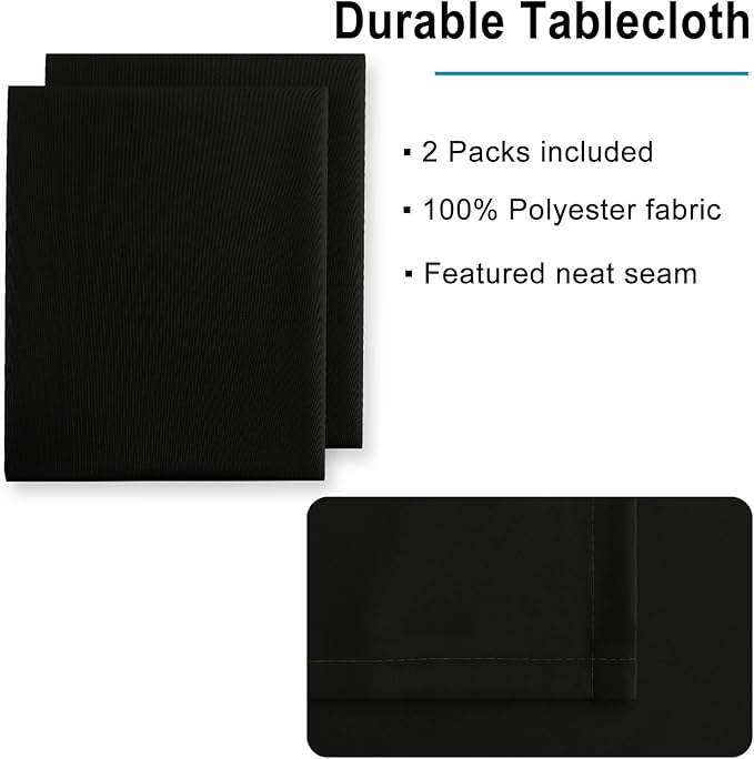 Hiasan 2 Pieces Black Tablecloth Rectangle - Waterproof and Wrinklr Resistant Washable Polyester Fabric Table Cloth for Dining Room and Outdoor Use, 70 x 140 Inch