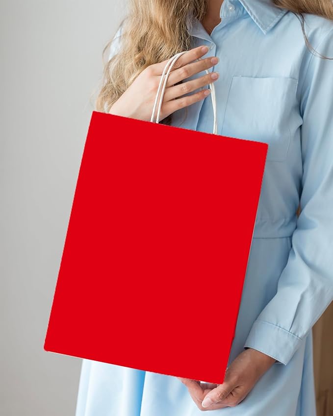 Gift Bags 100 Pack Red Paper Bags with Handles 13 x 10.3 Inch