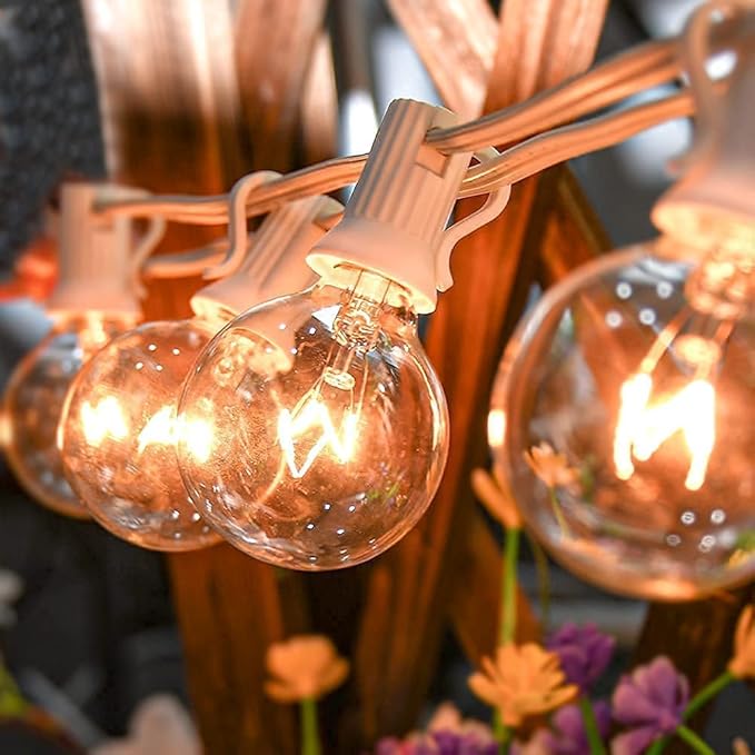 Outdoor String Lights 25 ft with 25 Clear G40 Edison Bulbs, Warm White