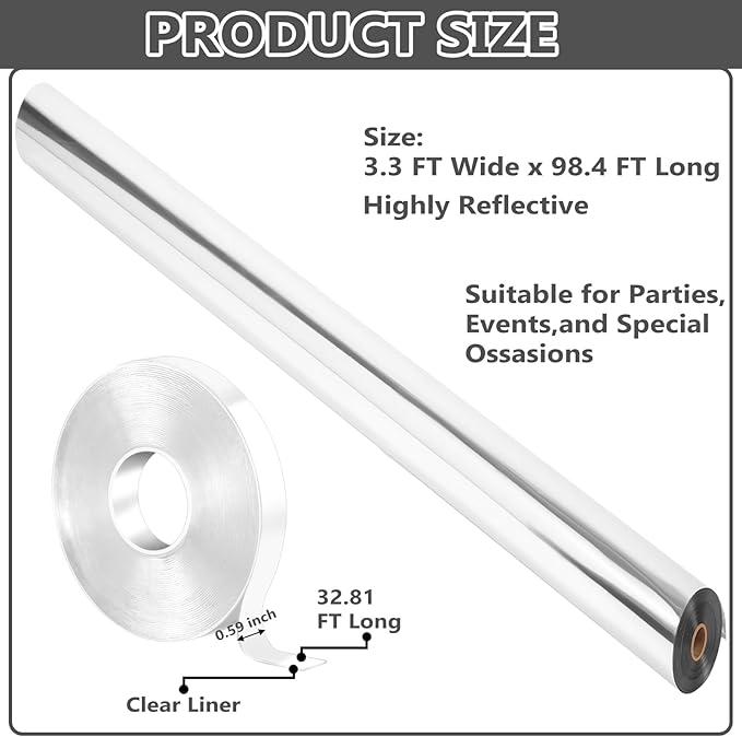 Aisle Runner, 98.4 ft Silver Reflective Double-Sided with Adhesive Tape