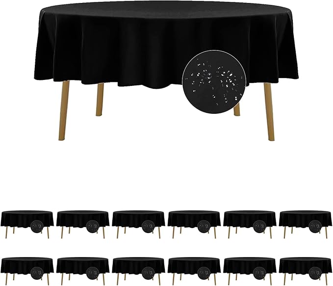 Round Black Waterproof Polyester Tablecloth, 2 Per Pack