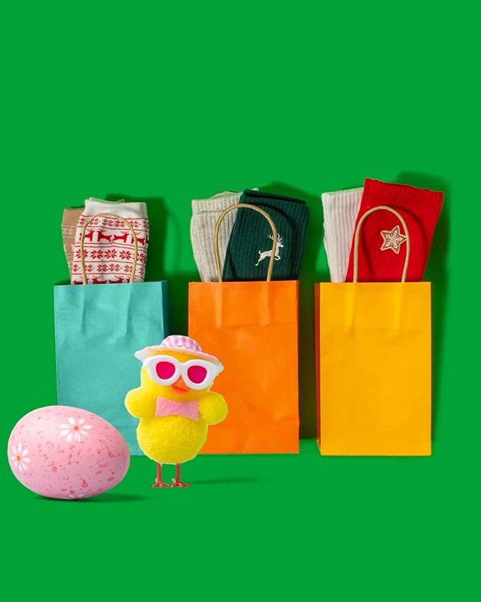 qiqee 100Pcs Mini Size Paper Gift Bags with Handles - 4.5"×2.5"×6" Kraft Small Party Bags - 16 Solid Colors