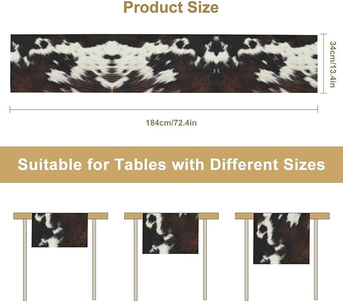 Cow Print Table Runner, Brown Cowhide Print Western Style Table Runner Country Farmhouse Cottage Cow Patten Table Decoration for Home Kitchen Dining, 13x60 Inch