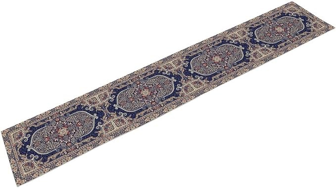 Vintage Boho Floral Table Runner, French Rustic Country Farmhouse Purple Golden Bohemia Flower Pattern for Home Kitchen Table Decor Dining Coffee Room Party Decor 13x36in